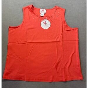 Quaker Factory Coral Beaded Tank Top Shirt Womens Plus Size 2X